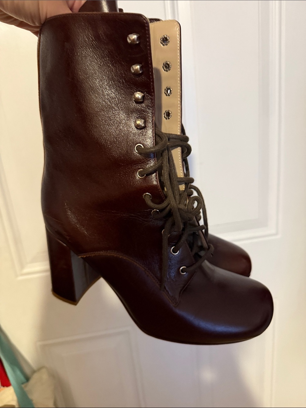 Maryam Nassir Zadeh Emmanuelle Auburn Lace-Up Block Heel Ankle Boots